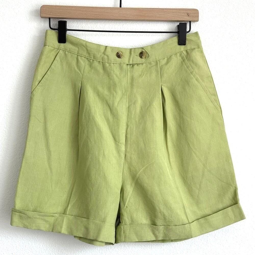 Vintage Marla Kim Lime Green Pleated Shorts M Coastal Grandmillennial High Waist